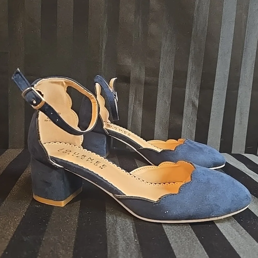 New No Box Journee Collection Women's US 8 Edna Pump Heels Navy Blue - Picture 8 of 13